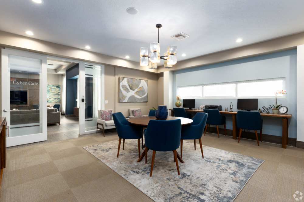 Cyber café with modern decor and seating at Highpoint Club in Orlando, Florida