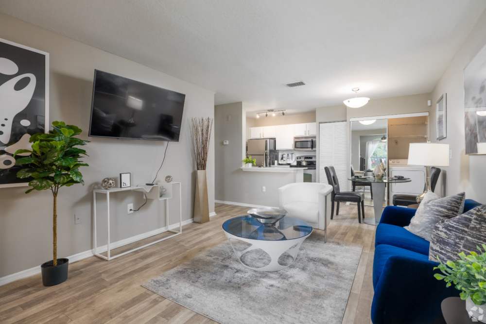 Living room with modern decor and open layout at Highpoint Club in Orlando, Florida