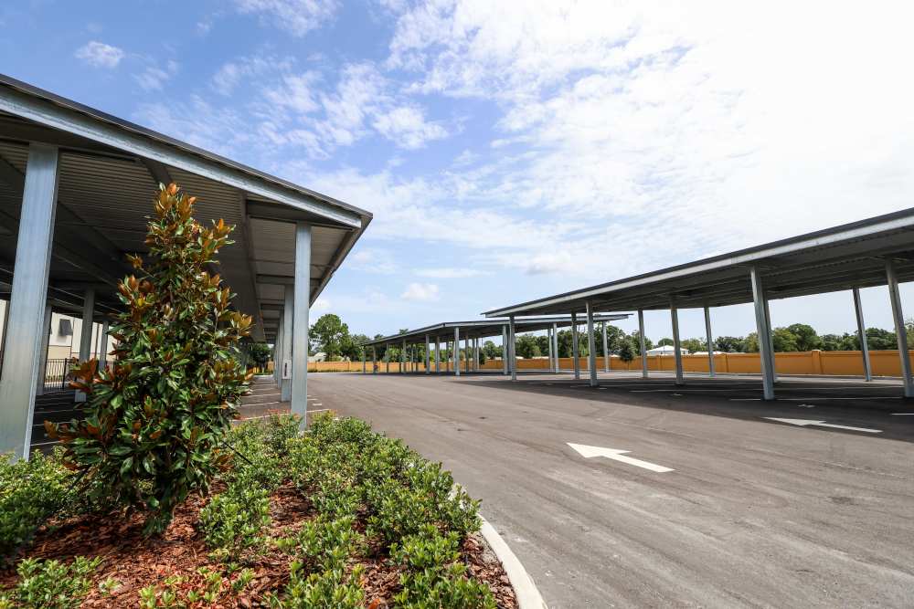 Covered outdoor vehicle and boat storage parking at Your Storage Units Ft Pierce in Fort Pierce, Florida