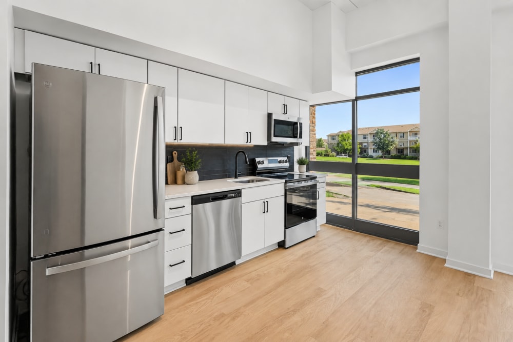 Stainless steel refrigerator and kitchen appliances at The Franklin in Ankeny, Iowa