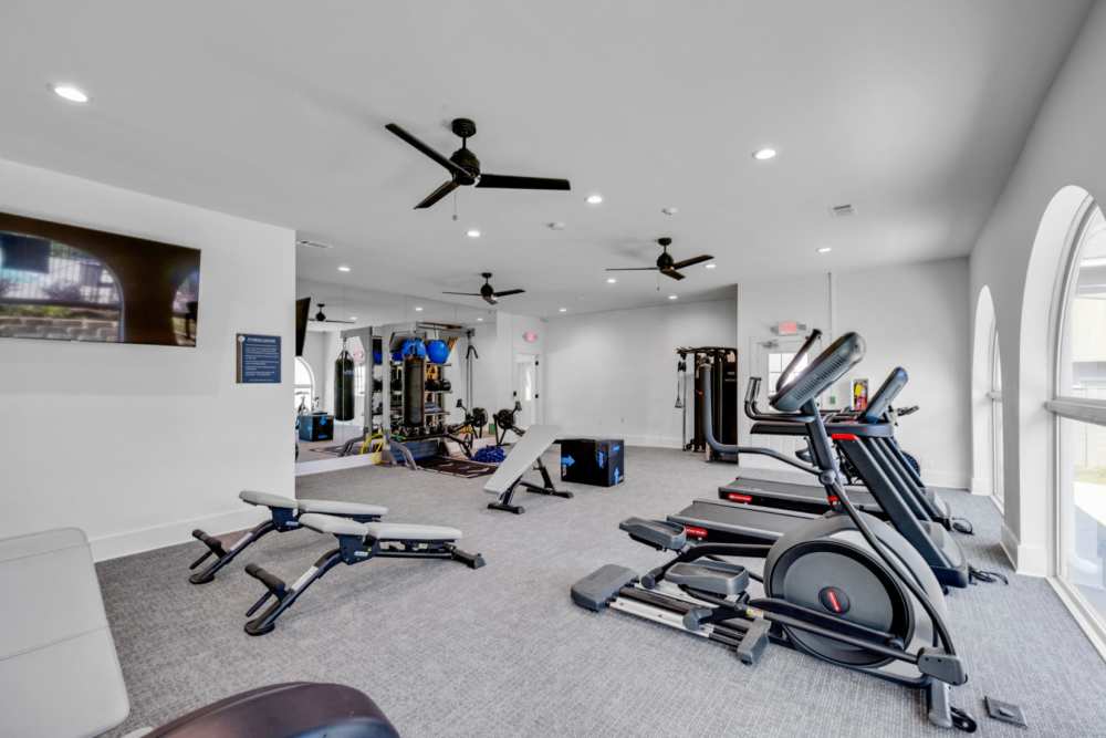 Fitness center with cardio machines at Crescent Place in Savannah, Georgia