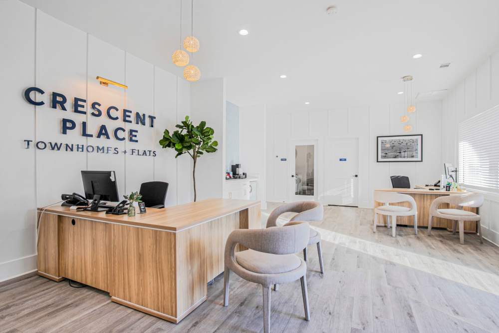 Leasing office with modern decor at Crescent Place in Savannah, Georgia