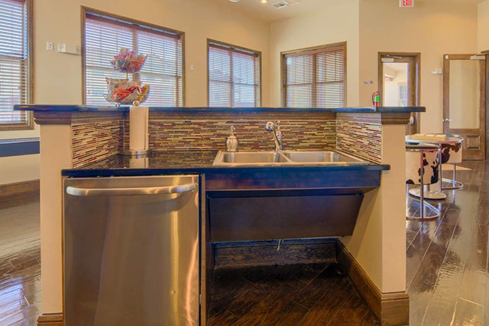 Stainless steel dishwasher with countertop at Midway Station in Midland, Texas