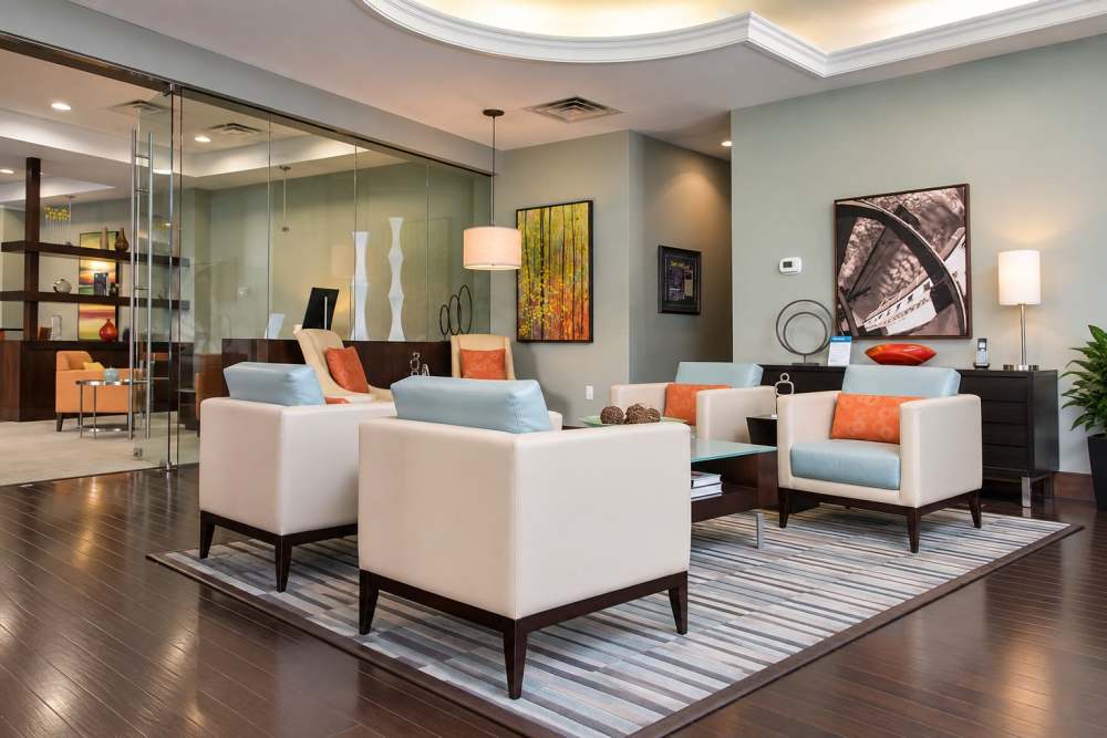Comfortable seating in the clubhouse at Crescent Centre Apartments & Townhomes in Louisville, Kentucky