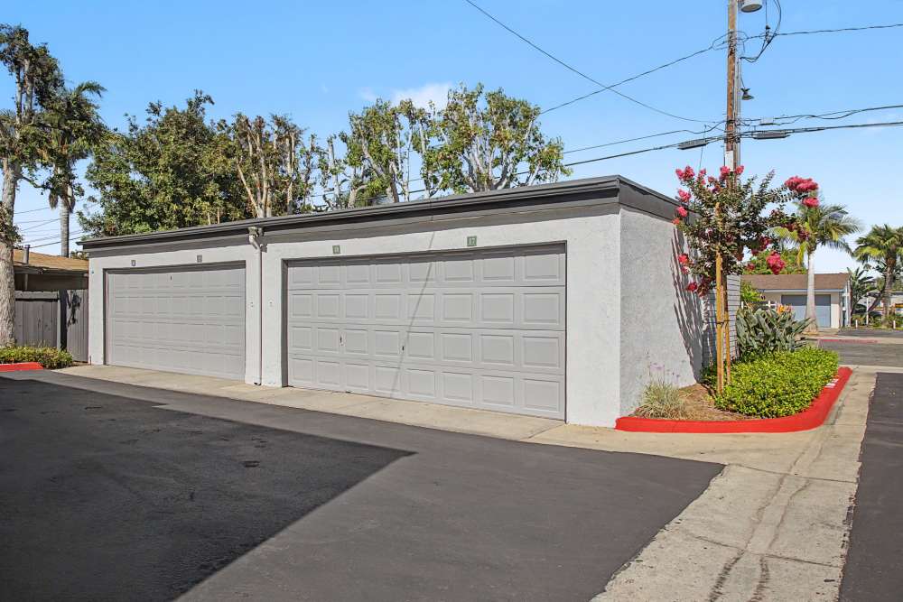 Parking behind units at Wallace Court Apartments in Costa Mesa, California