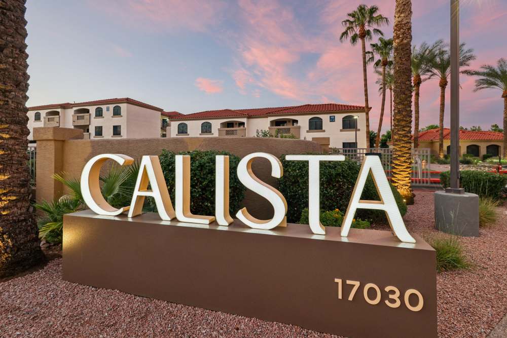 Calista sign at the front of Calista in Scottsdale, Arizona