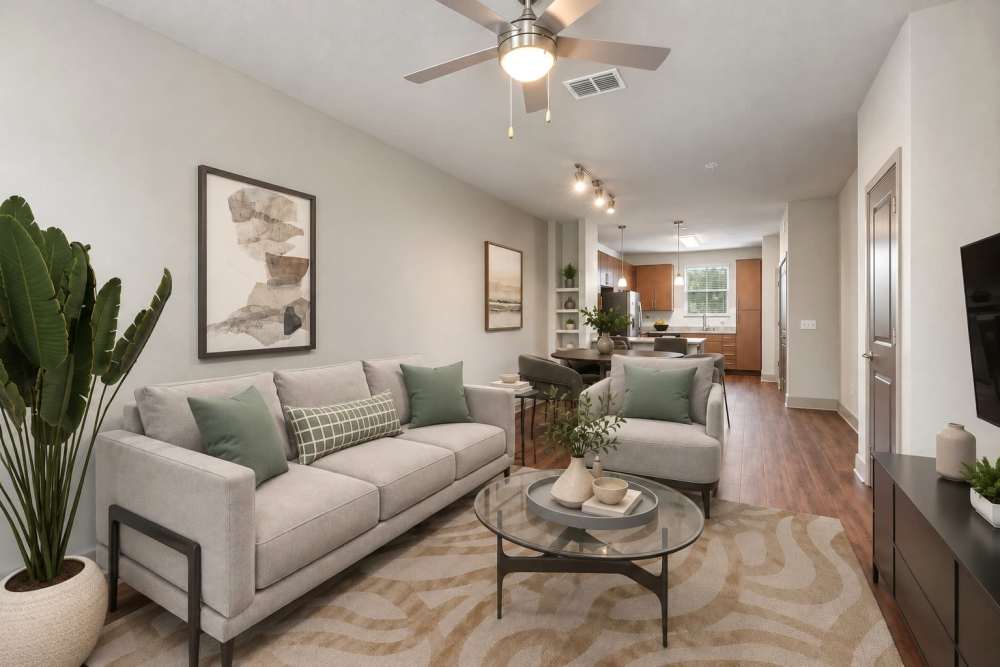 Townhouse open concept living, dining and kitchen at Circa at Fishhawk Ranch in Lithia, Florida