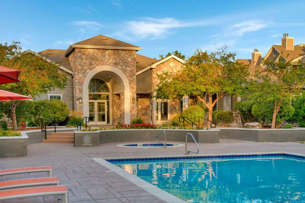 Pool side at Legend Oaks Apartments in Aurora, Colorado