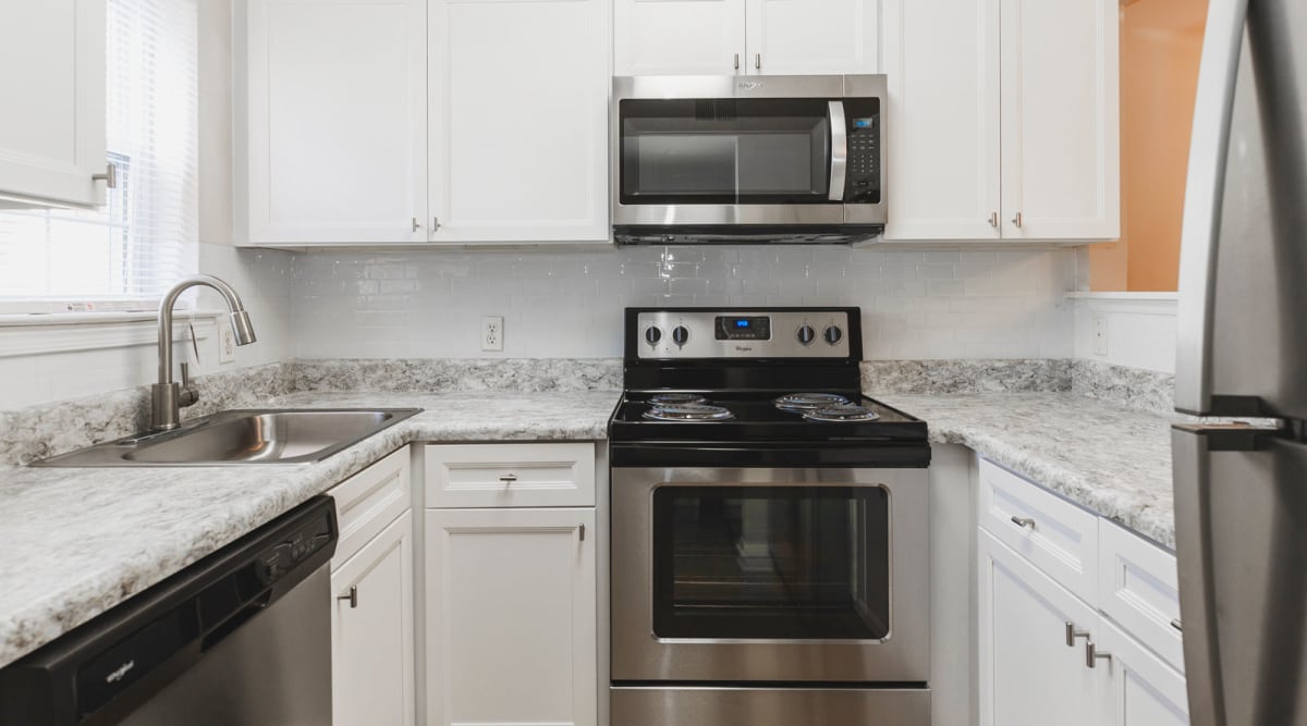 Stainless steel appliances at Harbor Village Apartments in Richmond, Virginia