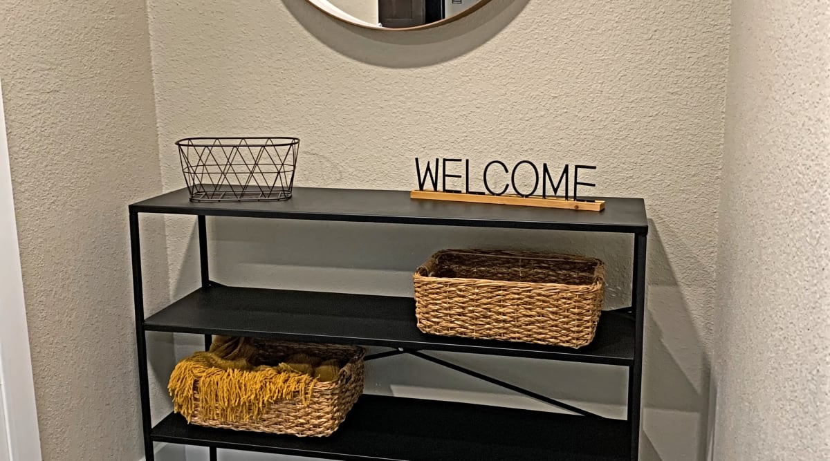 Apartment with welcome decor at The View Tower Apartments, Shreveport, Louisiana