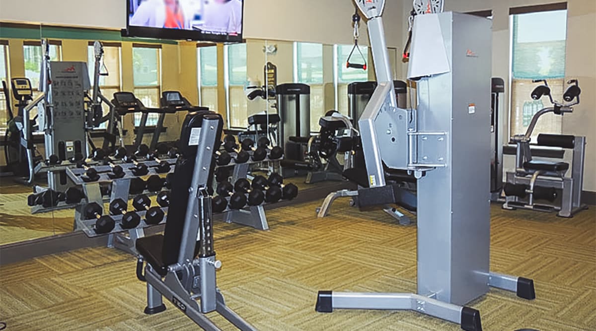 State-of-the-art fitness center at Le Rivage Luxury Apartments in Bossier City, Louisiana