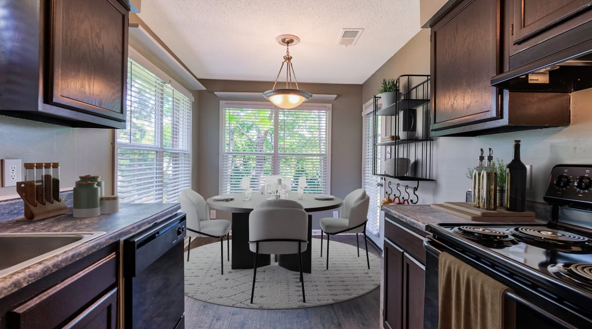 Kitchen with nice cabinets at The Gatsby at Midtown Apartment Living in Montgomery, Alabama