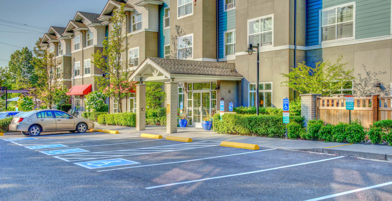 Entrance to building at The Creekside in Woodinville, Washington