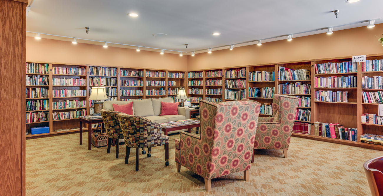 Library room for our residents at The Firs in Olympia, Washington