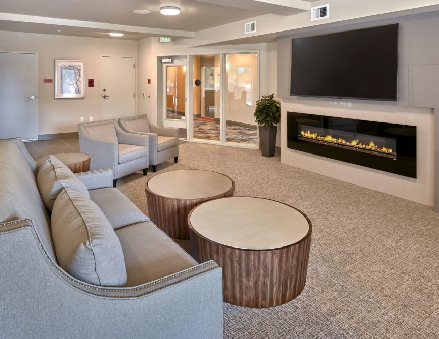 Fireplace sitting room at The Maverick in Burien, WA