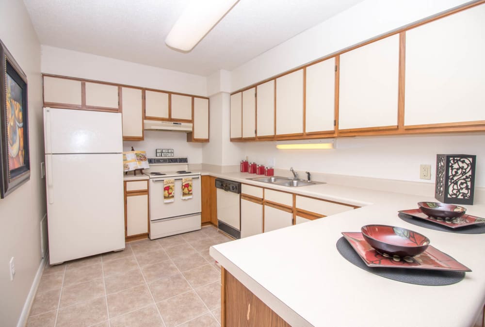 Inspiring kitchen space at River Park Tower Apartment Homes in Newport News, Virginia
