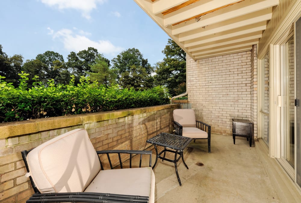 Private balcony at Parke Laurel Apartment Homes in Laurel, Maryland