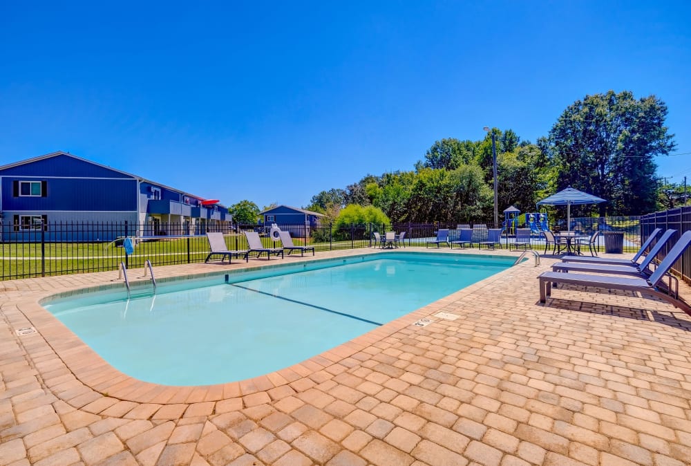 Beautiful blue sky with a luxurious pool Lakewood Apartment Homes in Salisbury, North Carolina