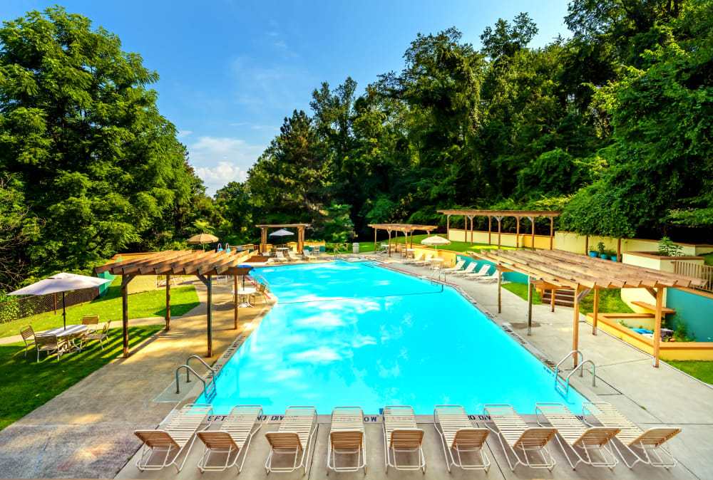 Beautiful blue sky with a luxurious pool Maiden Bridge & Canongate Apartments in Pittsburgh, Pennsylvania