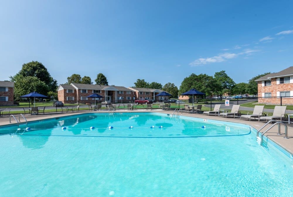 Beautiful blue sky with a luxurious pool Henrietta Highlands in Henrietta, New York