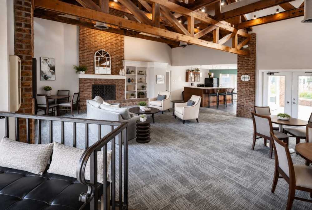 Clubhouse with fireplace at Pointe Inverness in Fort Wayne, Indiana 