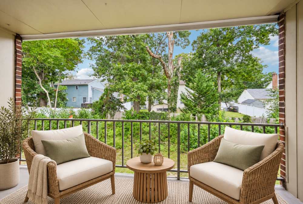 Furnished balcony at The Fairways Apartment Homes in Blackwood, New Jersey