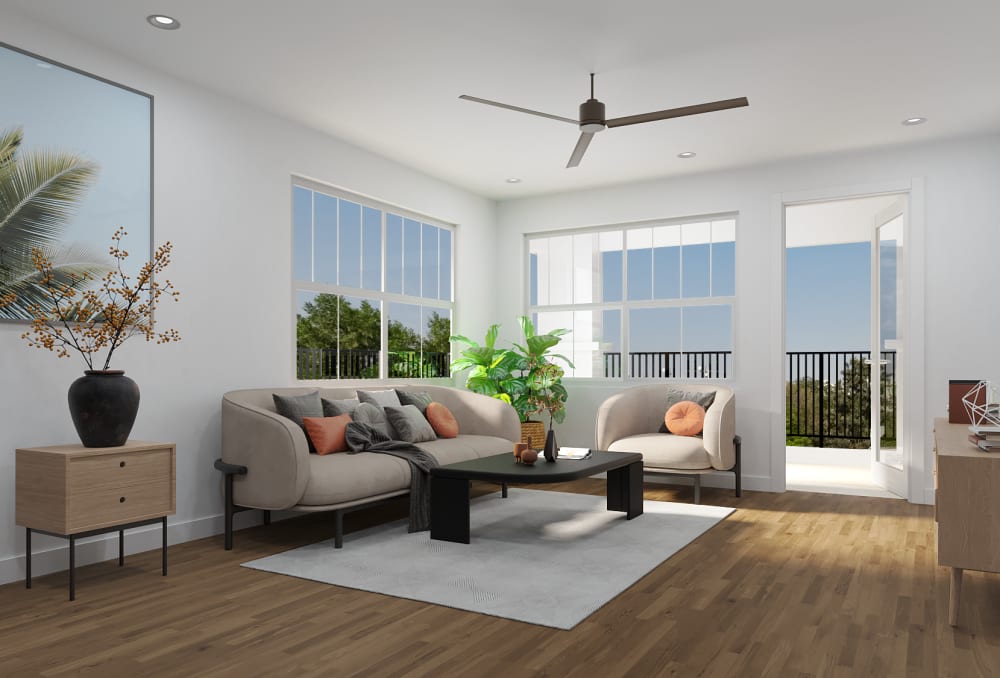 Living room interior at RIVA Solana Beach in Solana Beach, California 