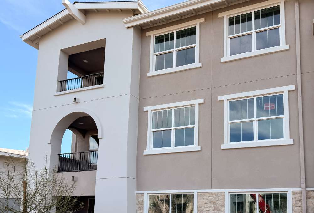 Exterior view with and abundance of windows at RIVA Solana Beach in Solana Beach, California