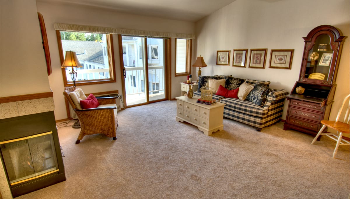 An apartment living room at Touchmark on South Hill in Spokane, Washington