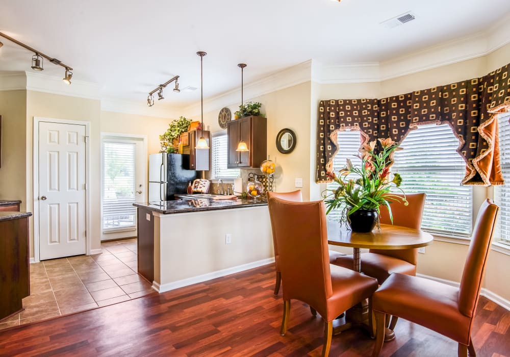 Furnished dining room at The Sovereign at Overland Park in Overland Park, Kansas