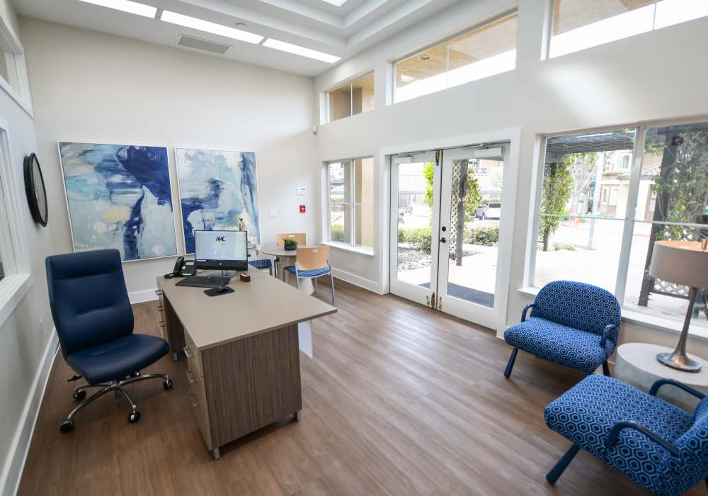 Community office room at La Vina Apartments in Livermore, California