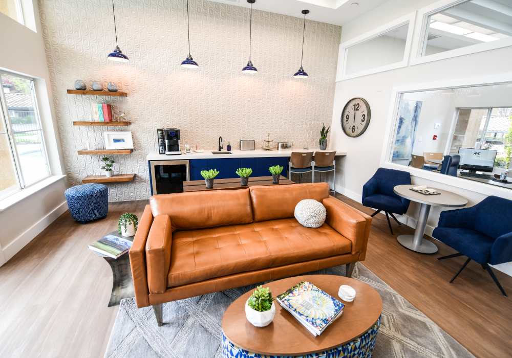 Clubhouse with a comfortable couch at La Vina Apartments in Livermore, California, 