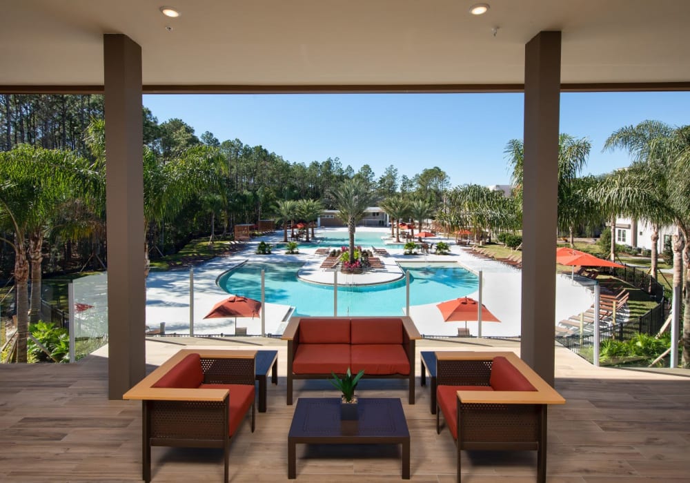 Lounge overlooking the pool at Luxor Club in Jacksonville, Florida