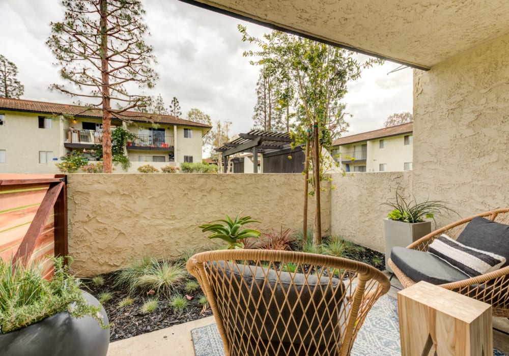 A private and peaceful resident patio just outside of a unit at Sofi Ventura in Ventura, California