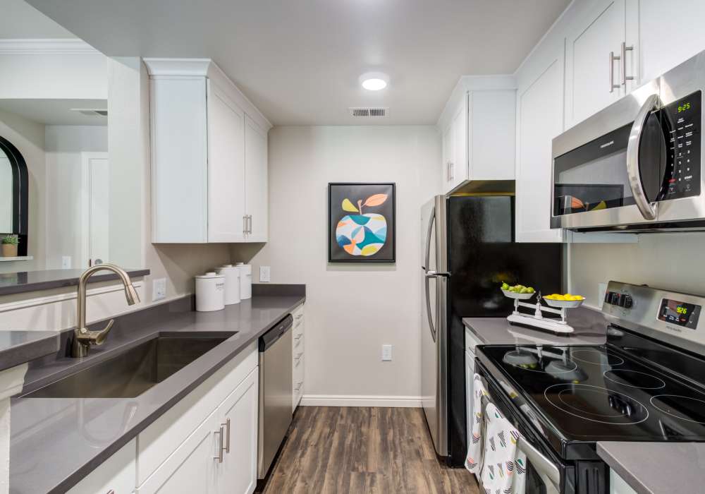 Well-equipped kitchen at Irving Schoolhouse Apartments in Salt Lake City, Utah