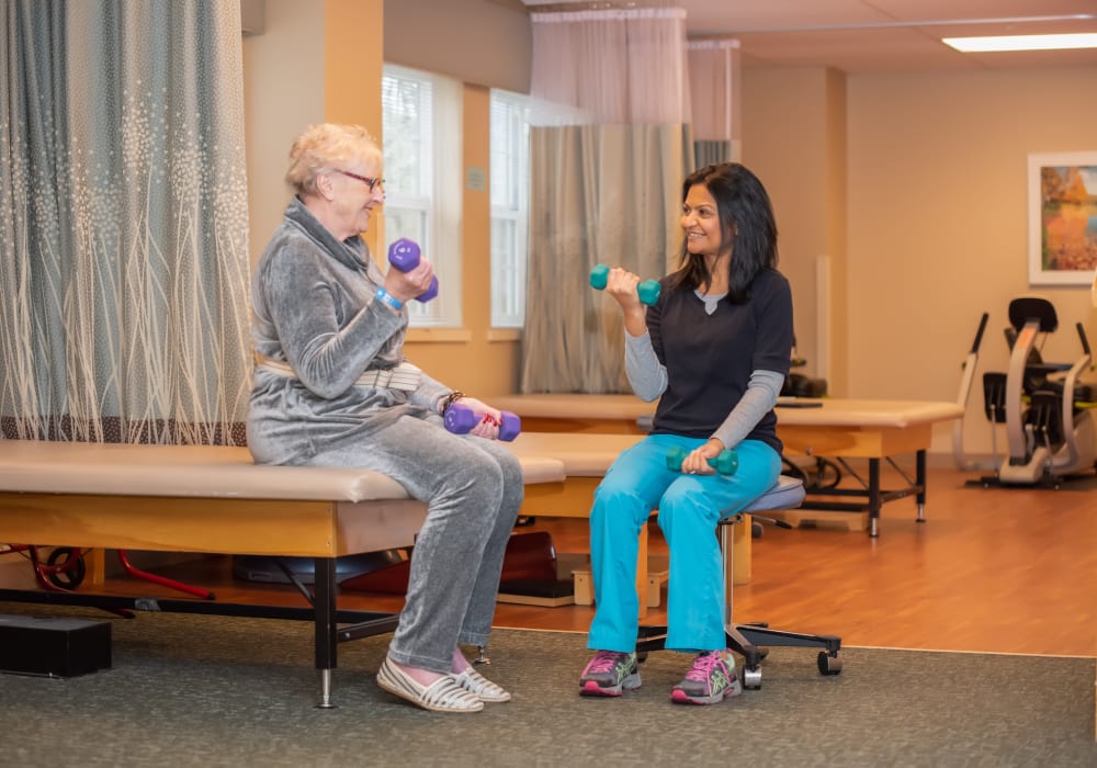 Resident doing therapy at Mission Healthcare at Bellevue in Bellevue, Washington. 