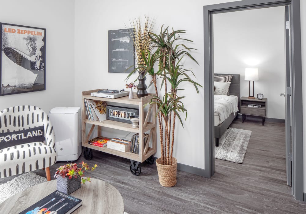 Model living room at Parallax Apartments in Portland, Oregon