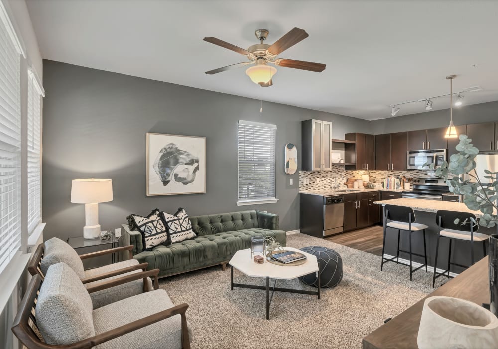 Model living room at Wiregrass at Stone Oak in San Antonio, Texas