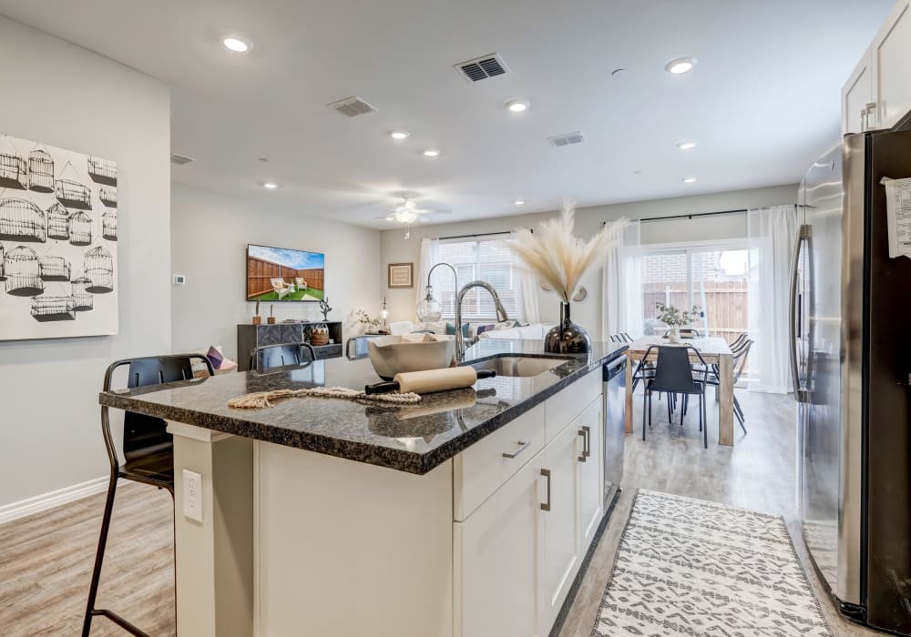 Huge kitchen island with bar seats at Antigua at Lakewood Ranch in Lakewood Ranch, Florida