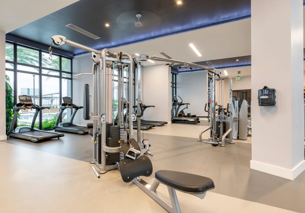 Spacious fitness center at Motif in Fort Lauderdale, Florida