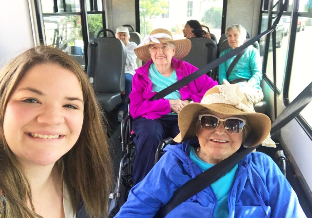 Residents on a bus ride at Wellington Place at Hartford in Hartford, Wisconsin