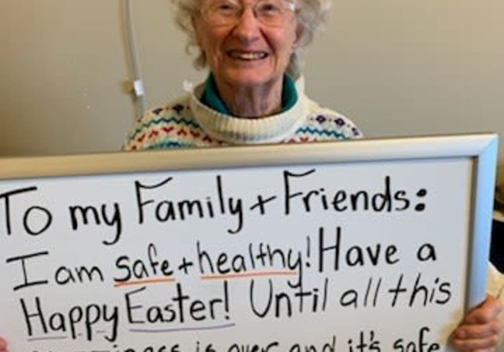 Resident celebrating Easter at Villas At Maple Ridge in Spooner, Wisconsin