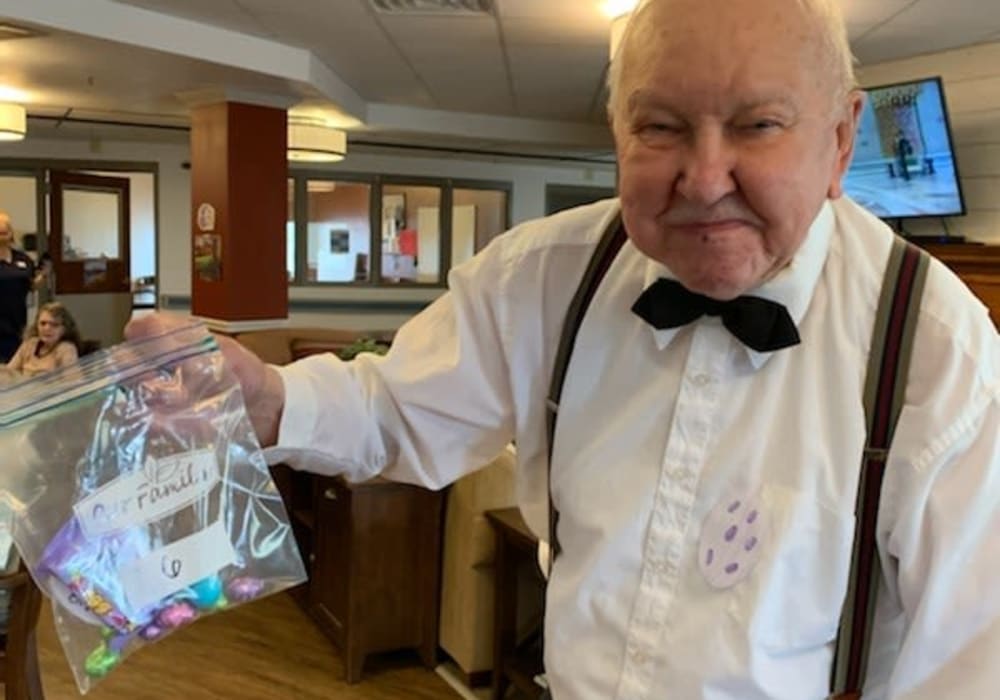 Resident celebrating Easter at Villas At Maple Ridge in Spooner, Wisconsin