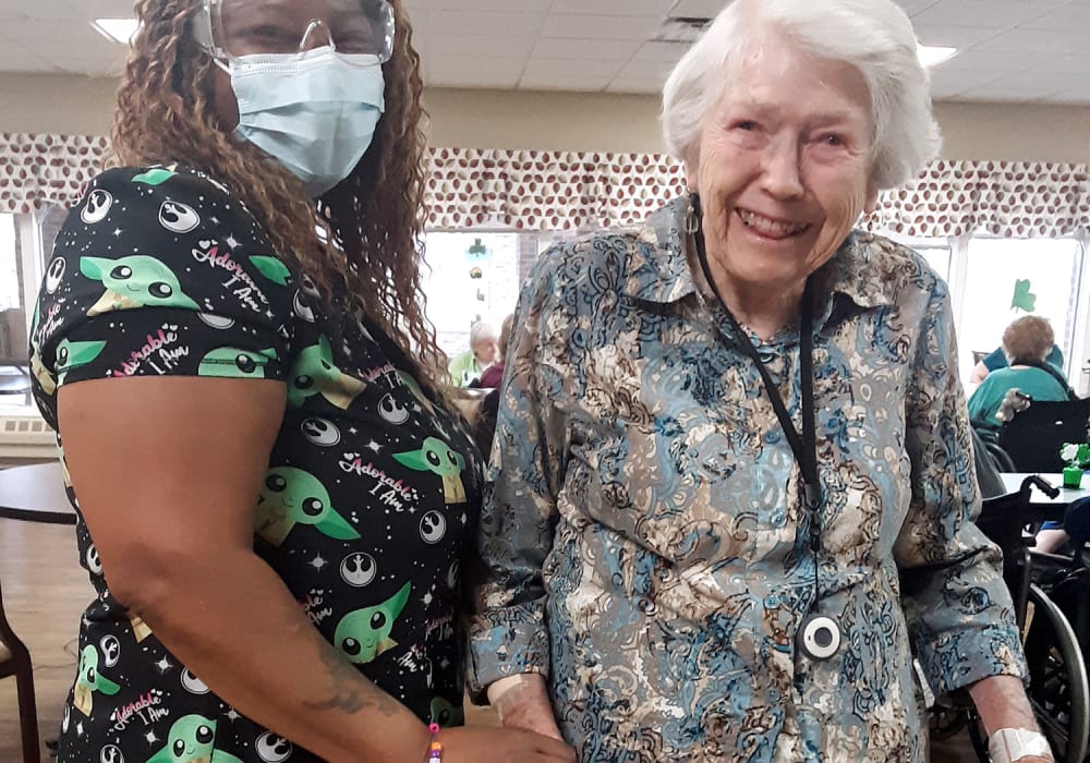 Resident being helped by a caretaker at Ingleside Communities in Mount Horeb, Wisconsin