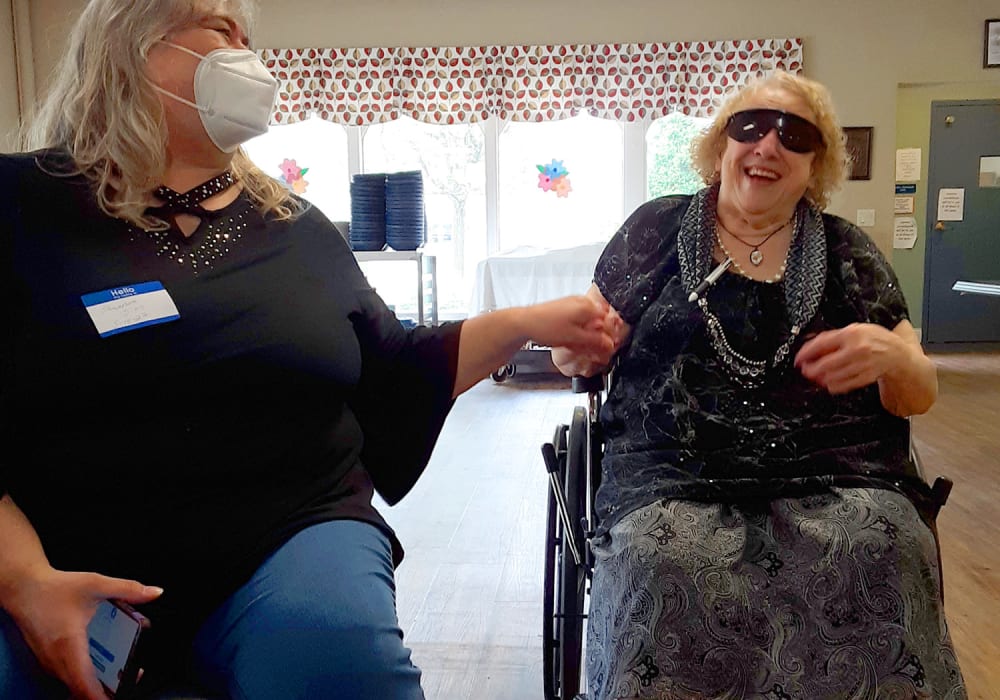 Resident in a wheelchair with glasses on at Ingleside Communities in Mount Horeb, Wisconsin