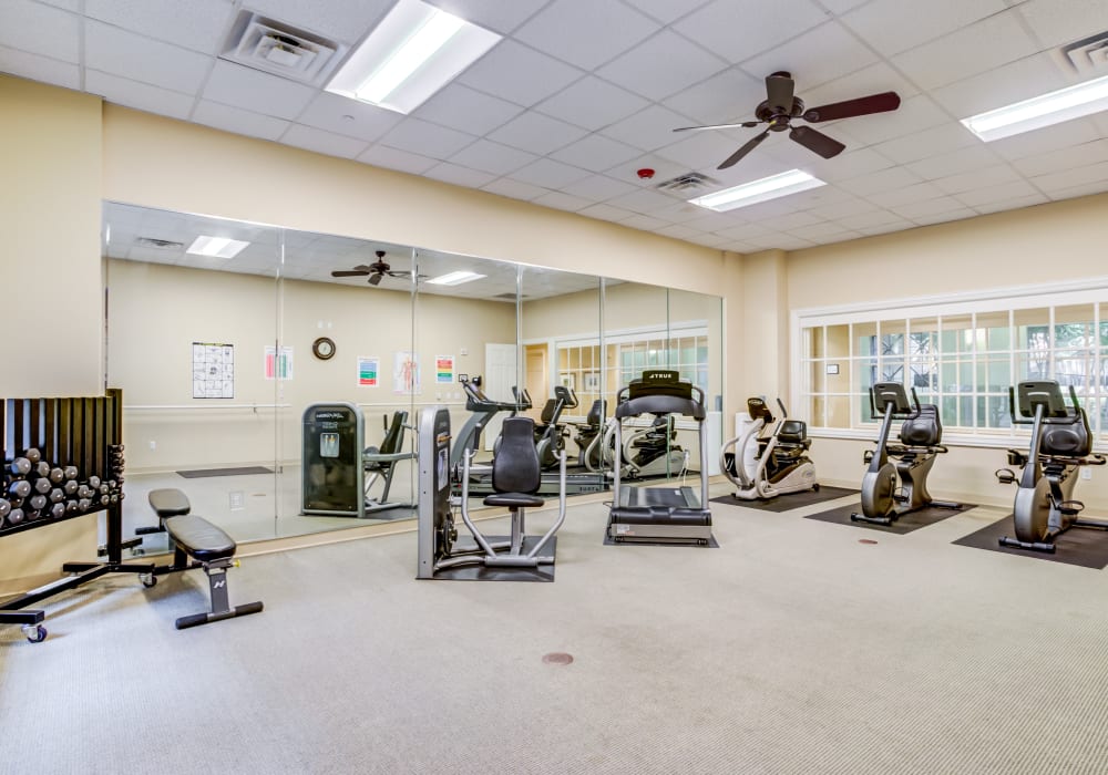 Fully equipped gym at The Village of Tanglewood in Houston, Texas