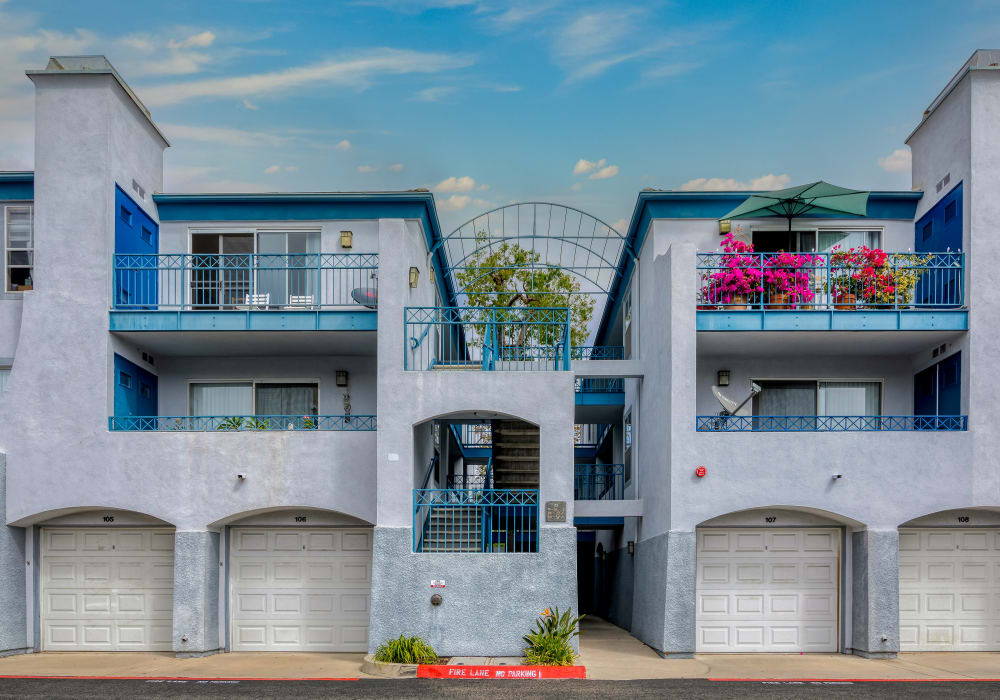 Apartment terraces at Woodpark Apartments in Aliso Viejo, California