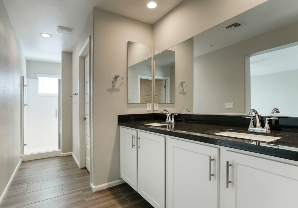 Spacious and well decorated bathroom in model home at BB Living at Val Vista in Gilbert, Arizona
