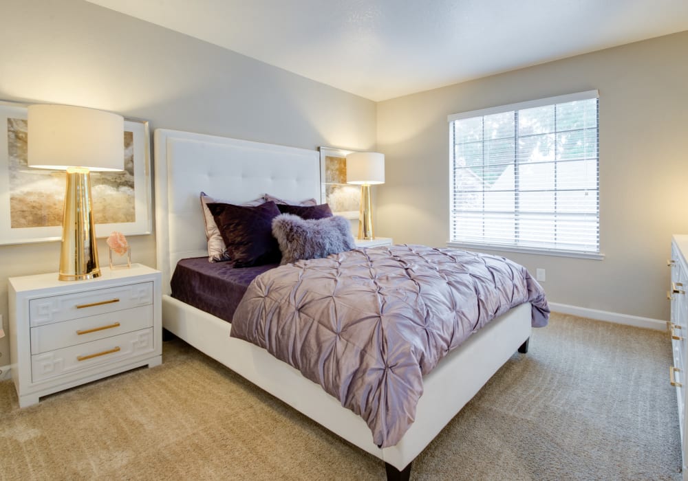 Model bedroom at Woodstream Townhomes in Rocklin, California