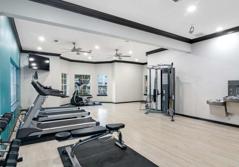 Fitness center for the residents at Hollister Place Apartments in Houston, Texas